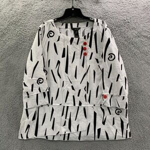 ALI MILES Blouse Womens XL Top Extra Large White Black 3/4 Sleeve*